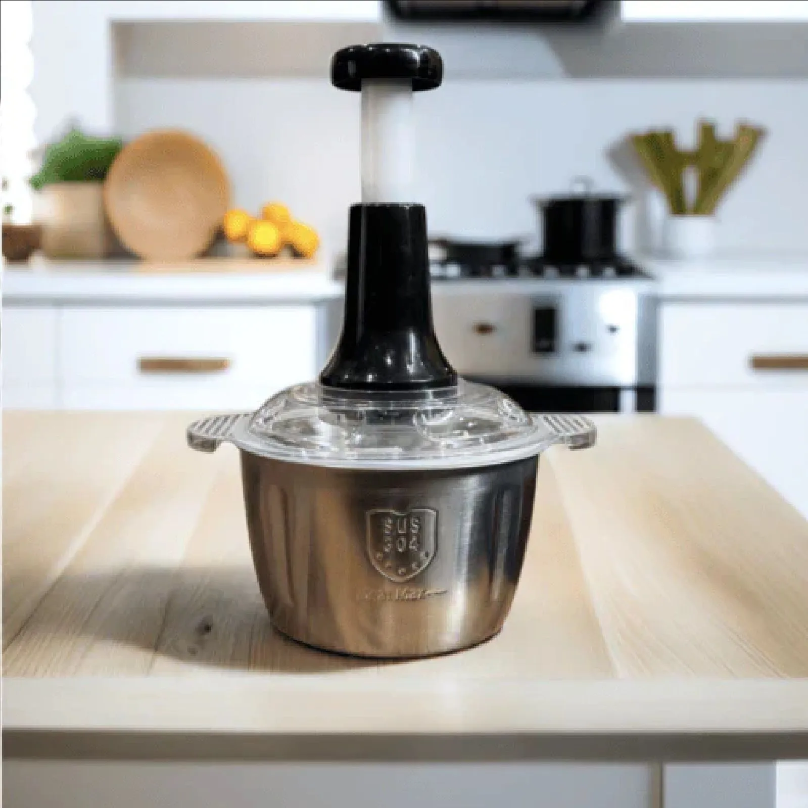 2-litre-4-blades-meat-and-vegetable-manual-push-chopper-with-stainless-steel-bowl-28249-021 2 Litre 4 Blades Meat and Vegetable Manual Push Chopper with Stainless Steel Bowl - Image 1