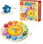 oy Joy Wooden Shape Color Sorting Clock Teaching Time Number Blocks Puzzle Stacking Sorter Jigsaw Montessori Early Learning Educational Toy Gift for Year Old Kids - Image 2