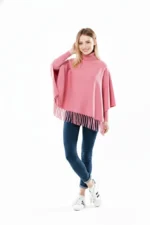 Winter Fleece Poncho with High Neck, Tassel Design & Adjustable Short Sleeves – Best For Girls/Princess Free Sizes - Image 3