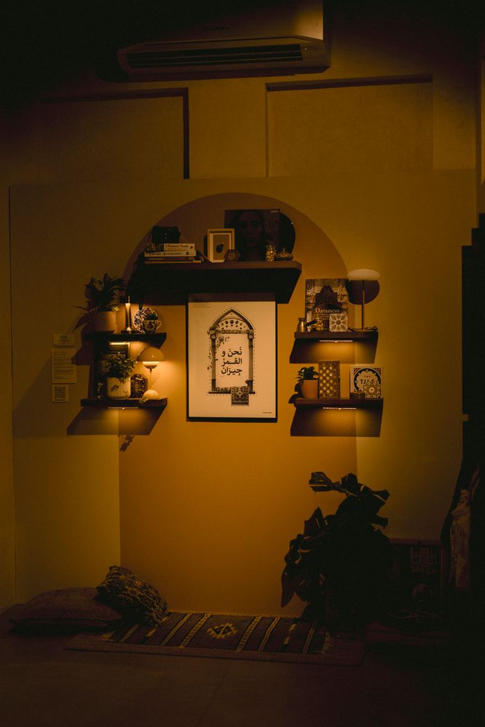 Warm-lit interior featuring Islamic decor and vintage elements in Dubai.